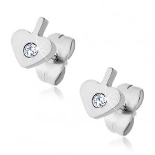 Stainless steel stud earrings - spade, zircon