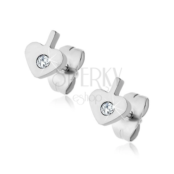 Stainless steel stud earrings - spade, zircon