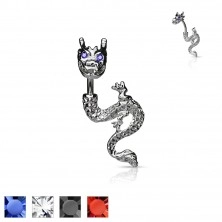 Belly button ring - firing dragon with zirconic eyes
