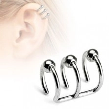 Fake ear piercing of stainless steel - triple circle with balls