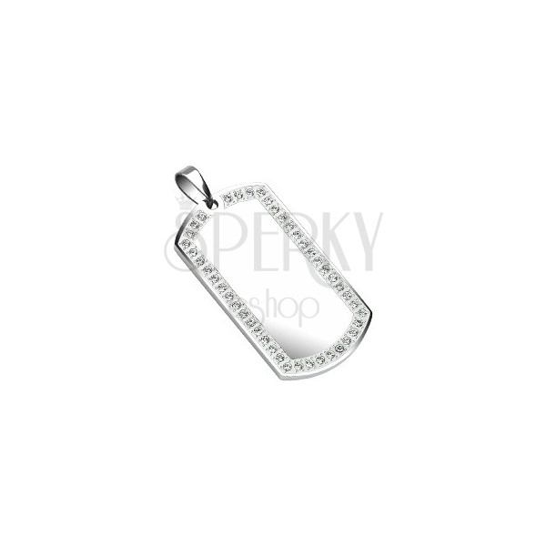 Stainless steel Dog Tag - mirror, zircons 50 mm