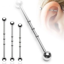 Steel ear labret with jags, ball beads