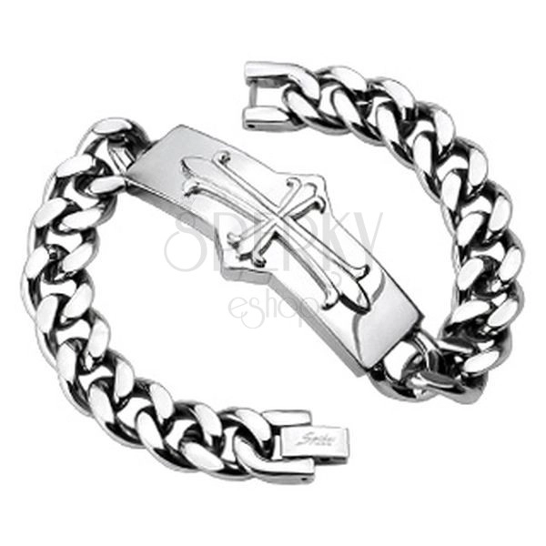 Steel chain bracelet - tag, Medieval cross