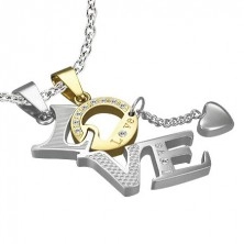 Set of steel pendants - LOVE, golden "O" letter
