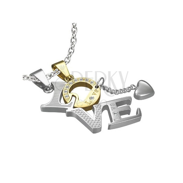 Set of steel pendants - LOVE, golden "O" letter