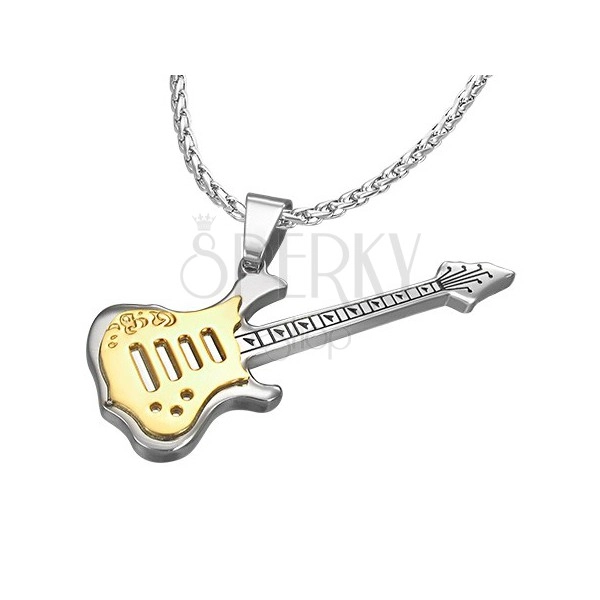 Steel guitar pendant - silver and gold colour