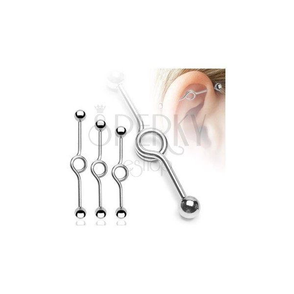 Ear piercing made of stainless steel – striaght bar with a loop, bead end