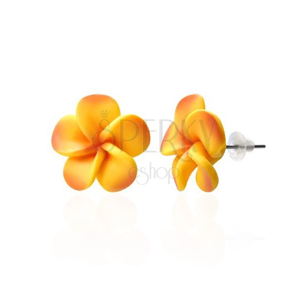 Yellow-orange Fimo earrings made of petals