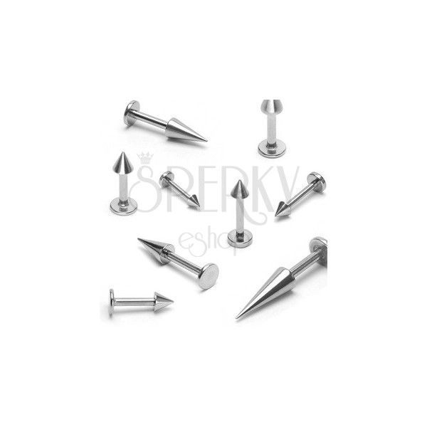 Chin and lip steel piercing - spike of silver hue, width 1,2 mm