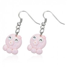 Dangle Fimo earrings - pink piglet, three feet