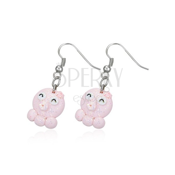 Dangle Fimo earrings - pink piglet, three feet