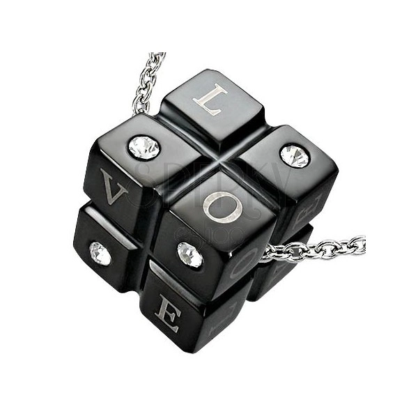 Black stainless steel pendant - LOVE cube