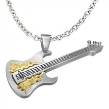 Silver-gold stainless steel pendant - guitar