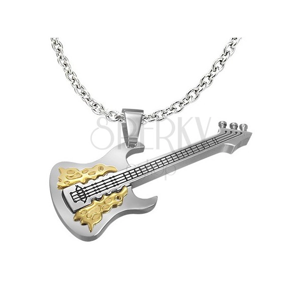 Silver-gold stainless steel pendant - guitar