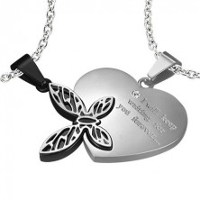 Stainless steel pendant for lovers - heart, butterfly
