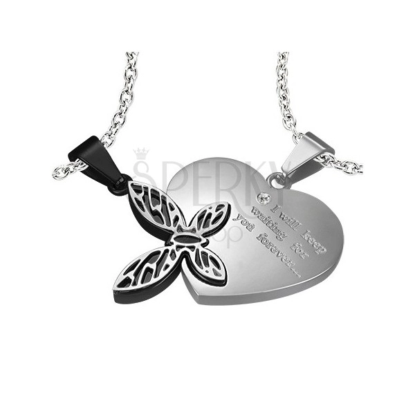 Stainless steel pendant for lovers - heart, butterfly
