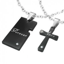 Two-piece pendant for lovers - cross and tag with inscription