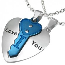 Jigsaw pendant for lovers - key and heart