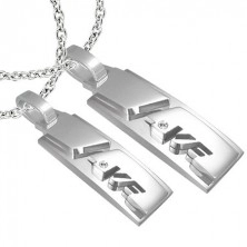 Stainless steel couple pendant - tags, LOVE inscription, zircon