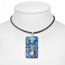 Necklace FIMO - dark blue rectangle with butterfly