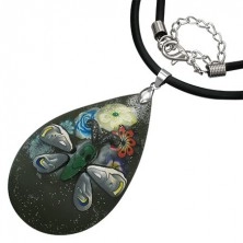 FIMO necklace - dark grey tear with butterfly