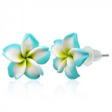 Small Fimo earrings - turquoise and white flower