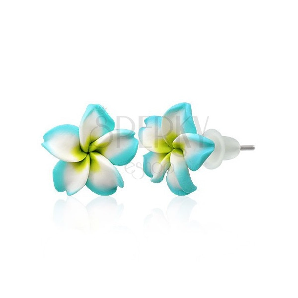 Small Fimo earrings - turquoise and white flower
