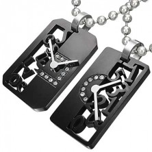 Couple pendant made of steel - clock, zircons