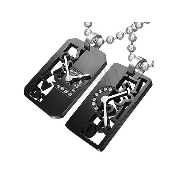 Couple pendant made of steel - clock, zircons