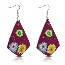 Hook FIMO earrings - violet rhombuses