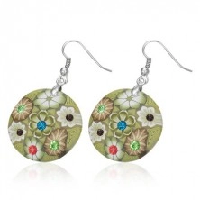 Round FIMO earrings - khaki colour, zircons