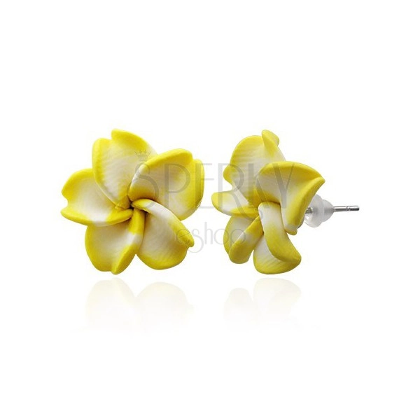 FIMO stud earrings - white and yellow flower