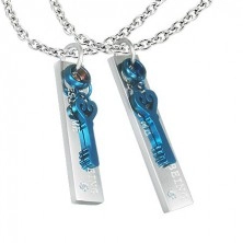 Set of pendants for couple - tag, key, zircon