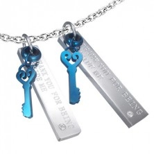 Set of pendants for couple - tag, key, zircon