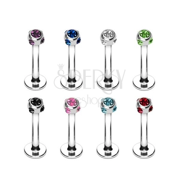 Chin and lips steel piercing - ball and its circuit decorated with zircons