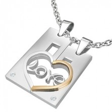 LOVE double pendant for lovers - rectangle and heart