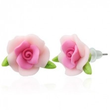 Fimo earrings - rose with leaves