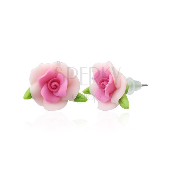 Fimo earrings - rose with leaves