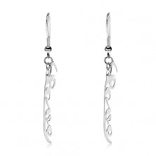 Steel earrings in silver hue - dangling inscription Love