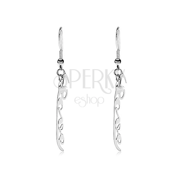 Steel earrings in silver hue - dangling inscription Love