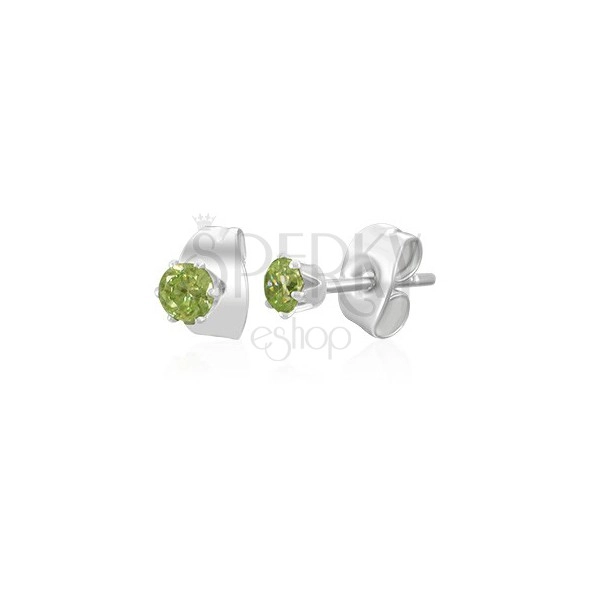 Steel earrings - light green zircon, 3 mm