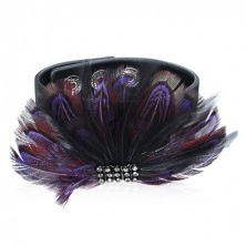 Leather bracelet - purple feathers, suede
