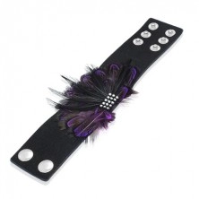 Leather bracelet - purple feathers, suede
