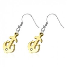 Stainless steel dangling earrings - golden anchor