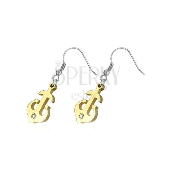 Stainless steel dangling earrings - golden anchor