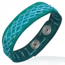 Turquoise leather bracelet - decorative stitching