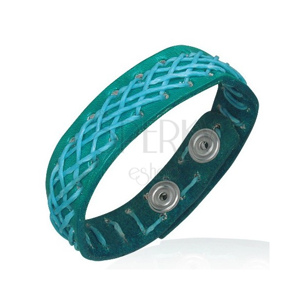 Turquoise leather bracelet - decorative stitching