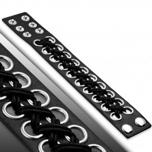 Leather bracelet of black colour - braided circles, snap closure