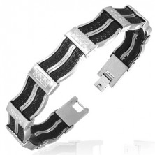Steel bracelet - rubber links, Greek key