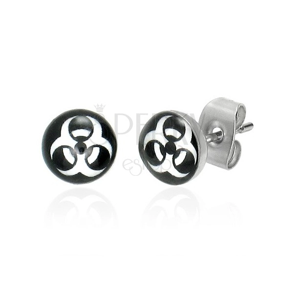 Earrings made of steel - round, BIOHAZARD symbol